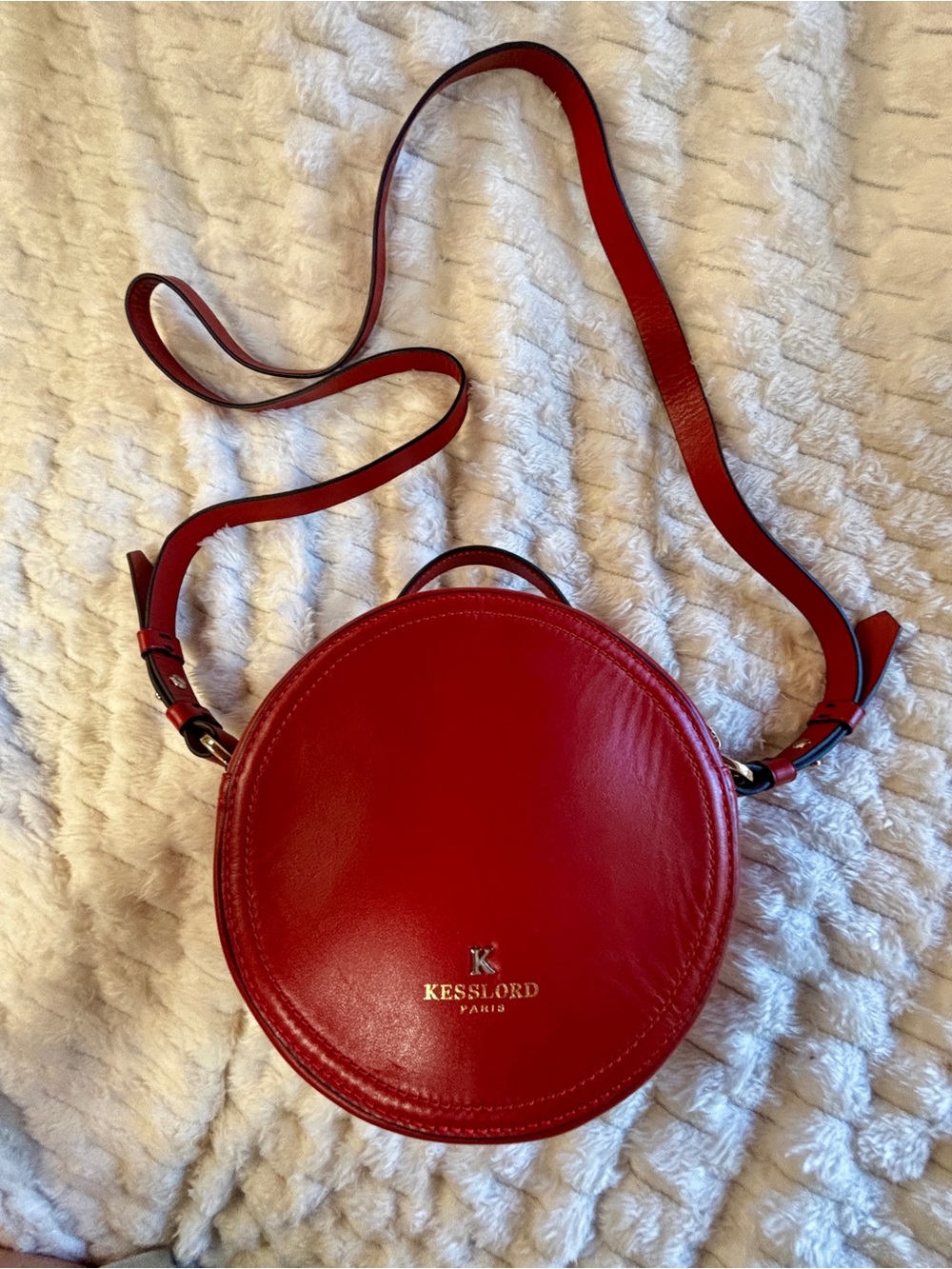 Kesslord Paris Red Leather Round Crossbody Top Handle